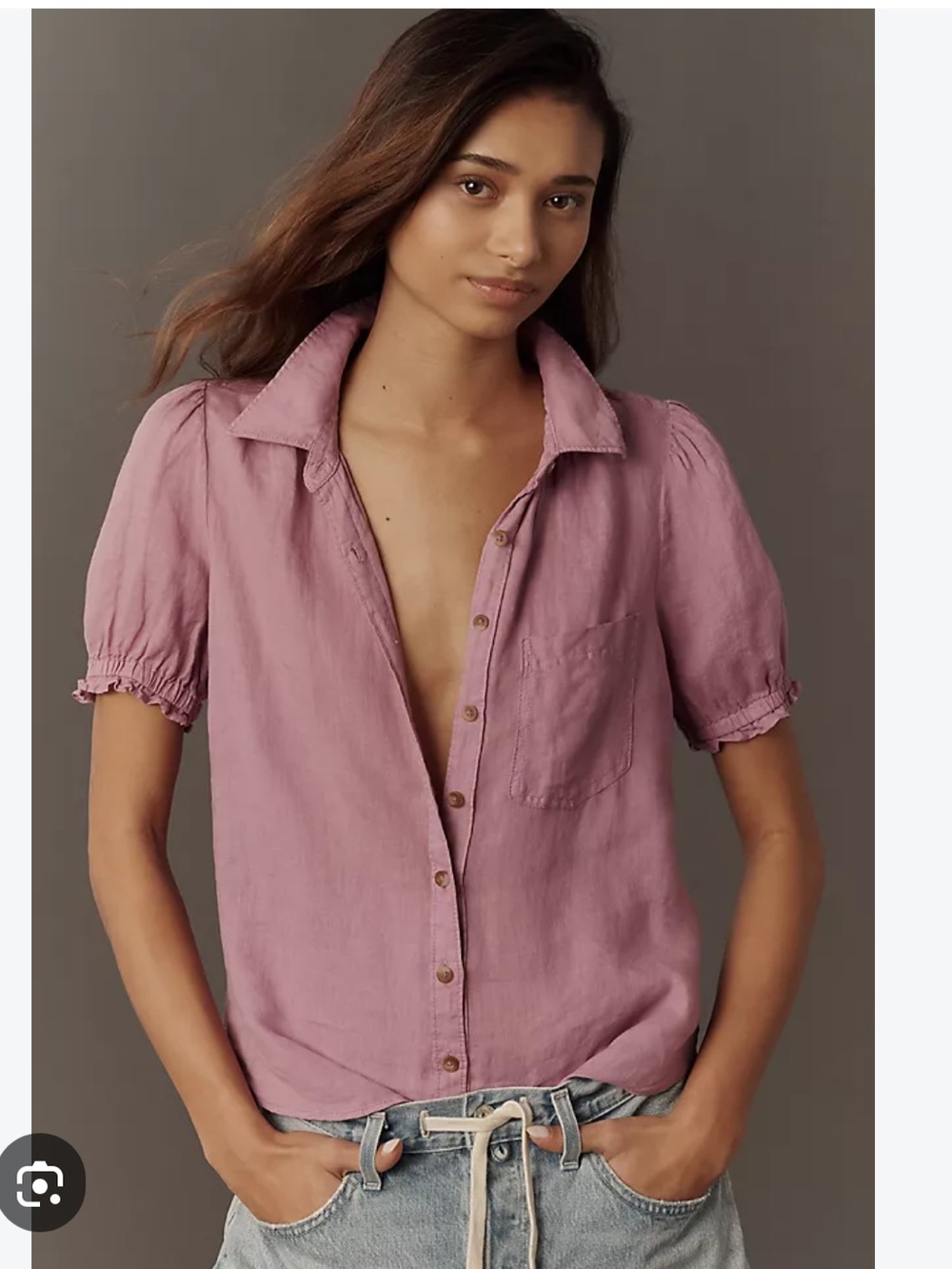NWOT Pilcro Aly 100% Linen Puff-Sleeve Blouse